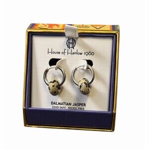 House of Harlow 1960 Silver Toned Huggie Hoop Dalmatian Jasper Earrings